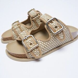 Zara beige and gold leather slide sandals size 42/women’s 11 worn once